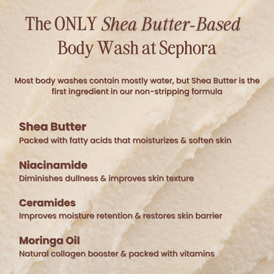Non-Stripping Butter Cream Body Wash -  with Shea Butter, Niacinamide + Ceramides